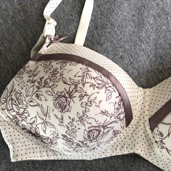 Royce Luna Nursing Bra Cream and Lavender Flower and Polka Dot Nursing Bra - Picture 3 of 10